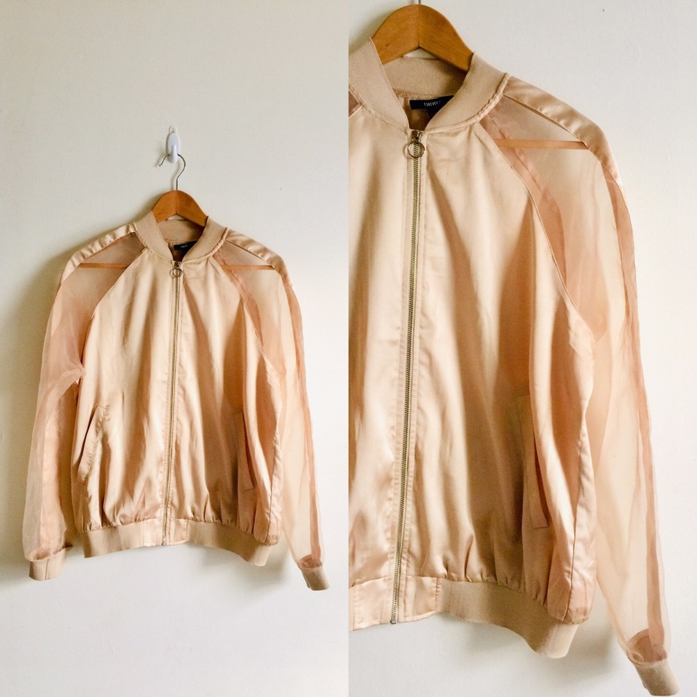 Blush color Bomber jacket w/see thru sleeves